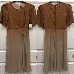 NWT Taylor Sz 8 gold sparkle ombré flutter sleeve side tie dress style 2102M